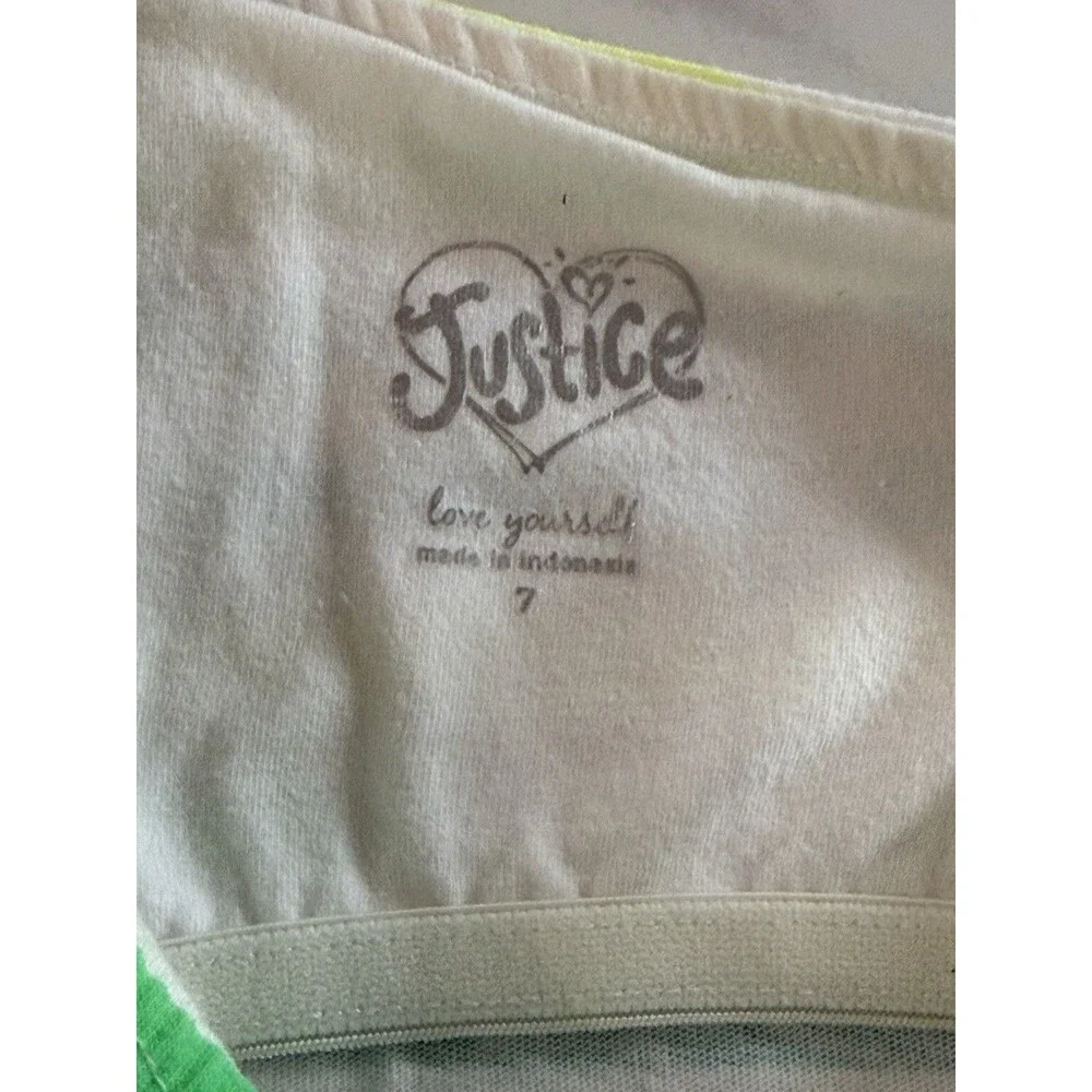 CuteJustice Girls One Strap Top Green Shelf Bra Stripes Fringes Size 7